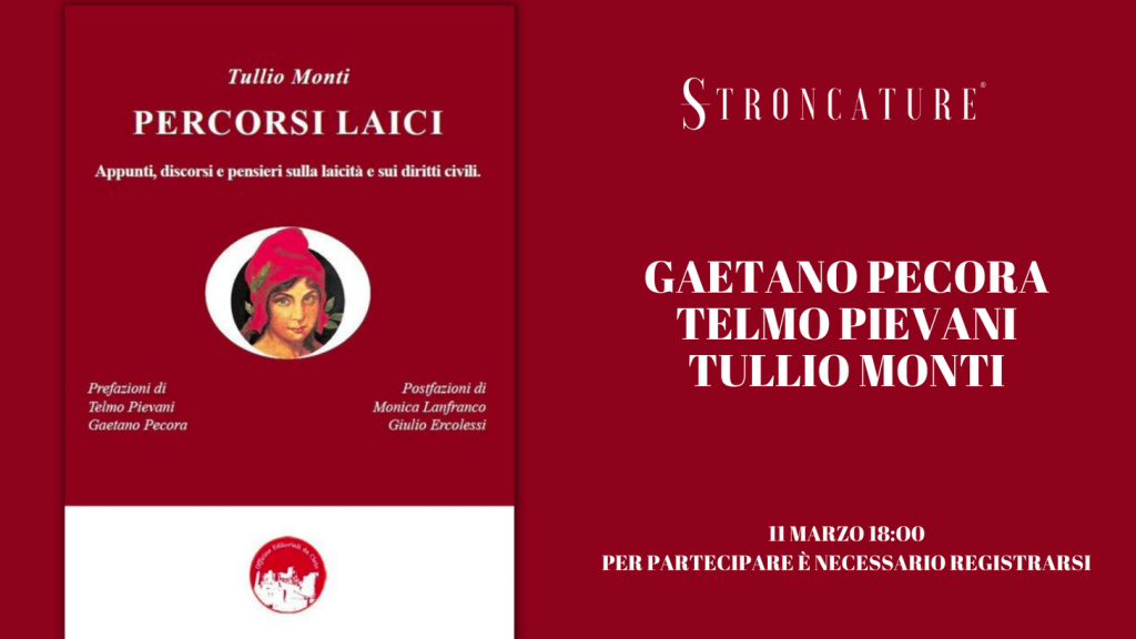 La locandina della presentazione del libro PERCORSI LAICI di Tullio Monti dell'11 marzo 2022