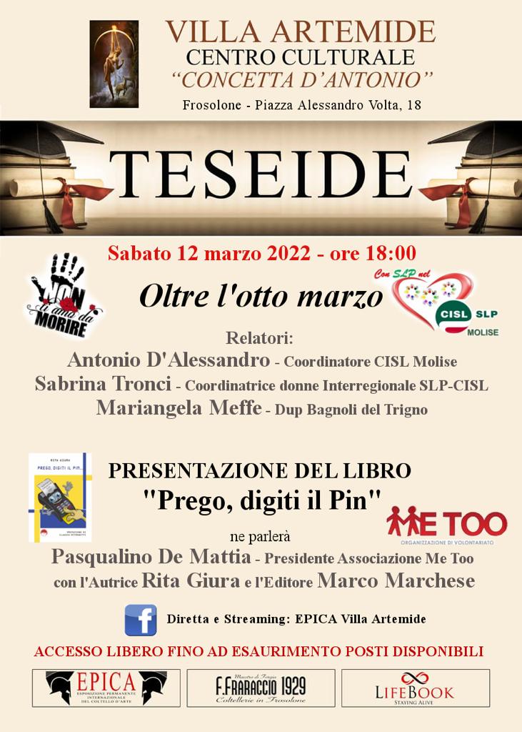 La locandina della presentazione del libro di Rita Giura dal titolo PREGO DIGITI IL PIN di Frosolone (IS)