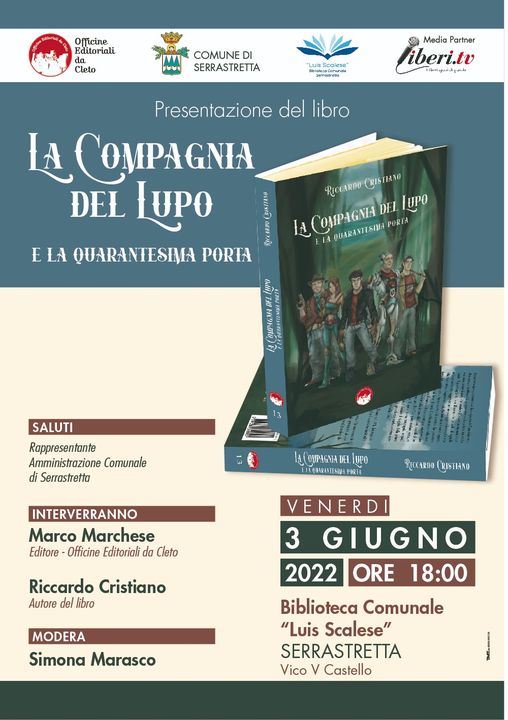 La locandina della presentazione del libro di Riccardo Cristiano dal titolo LA COMPAGNIA DEL LUPO E LA QUARANTESIMA PORTA