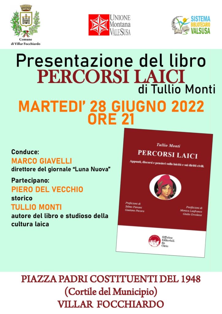 La locandina della presentazione del libro PERCORSI LAICI di Tullio Monti