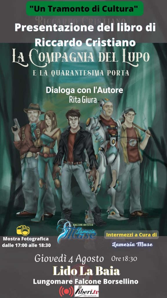 La locandina della presentazione del libro di Riccardo Cristiano dal titolo LA COMPAGNIA DEL LUPO E LA QUARANTESIMA PORTA, di Lamezia Terme