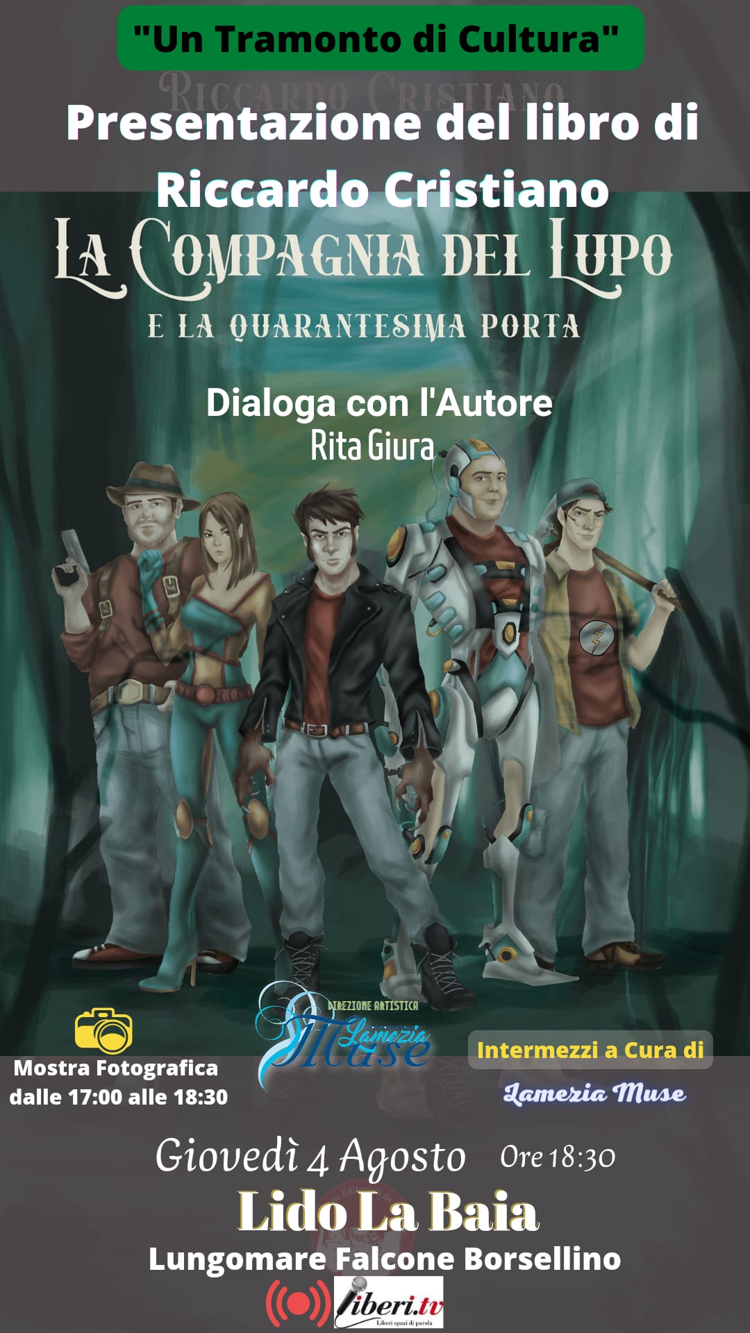 La locandina della presentazione del libro di Riccardo Cristiano dal titolo LA COMPAGNIA DEL LUPO E LA QUARANTESIMA PORTA, di Lamezia Terme