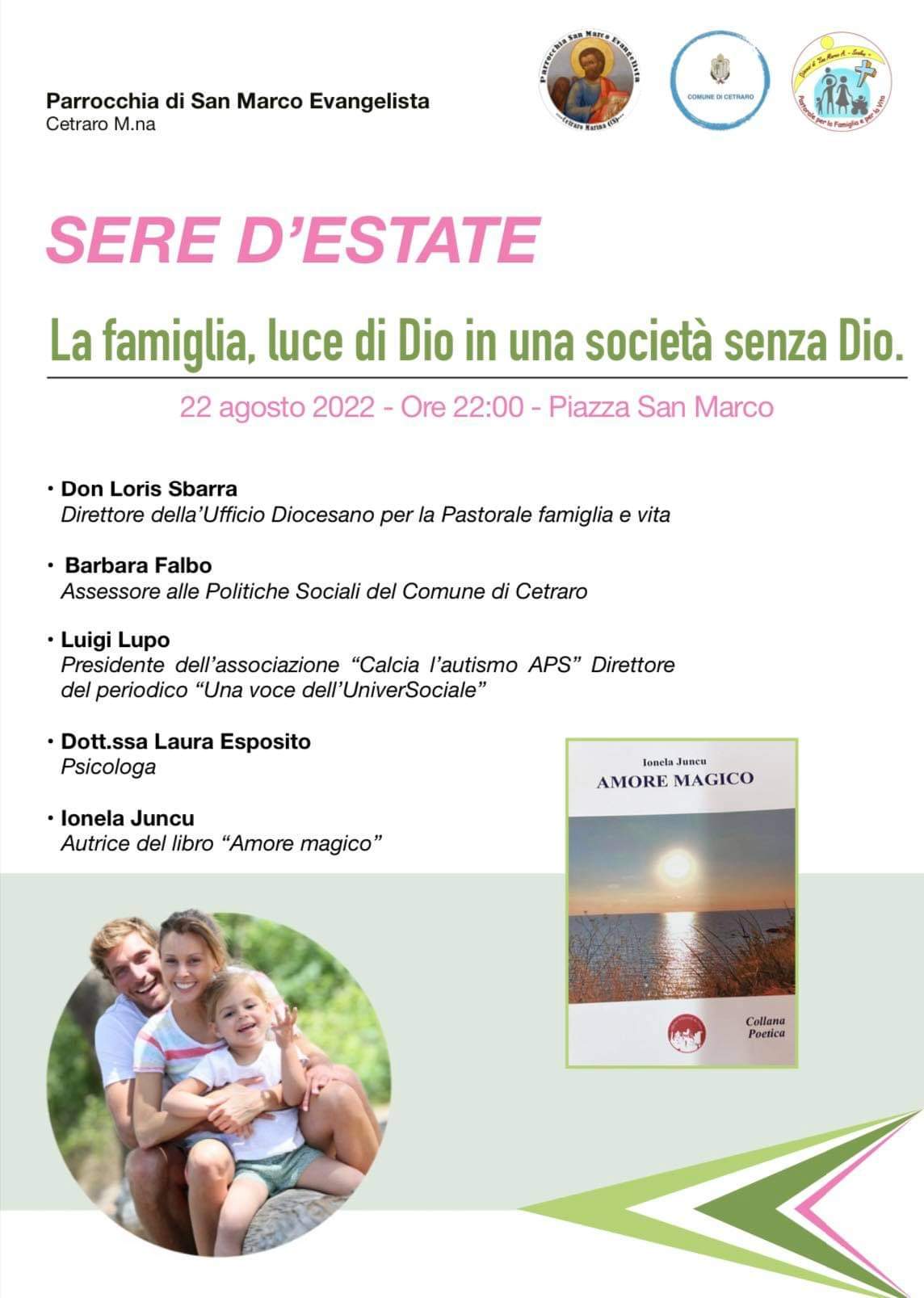 La locandina della presentazione del libro dal titolo AMORE MAGICO di Ionela Juncu di Cetraro del 22 agosto 2022