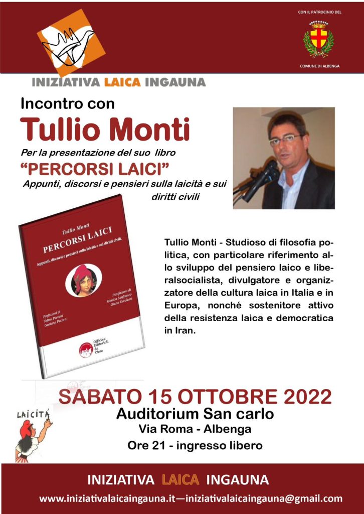 La locandina della presentazione del libro di Tullio Monti ad Albenga