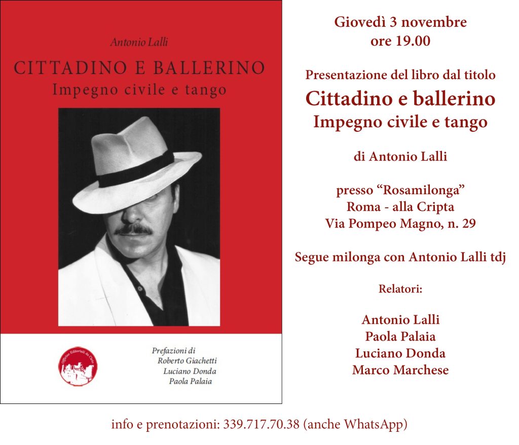 La locandina della presentazione del libro di Antonio lalli dal titolo CITTADINO E BALLERINO