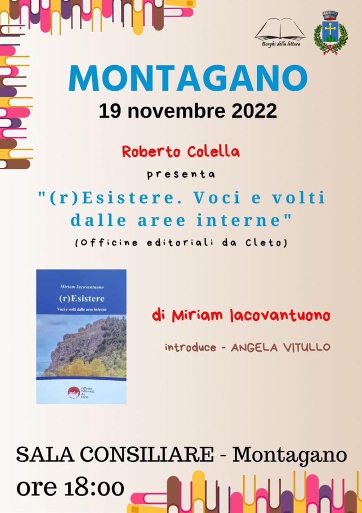 La locandina della presentazione del libro dal titolo Resistere di Miriam Iacovantuono