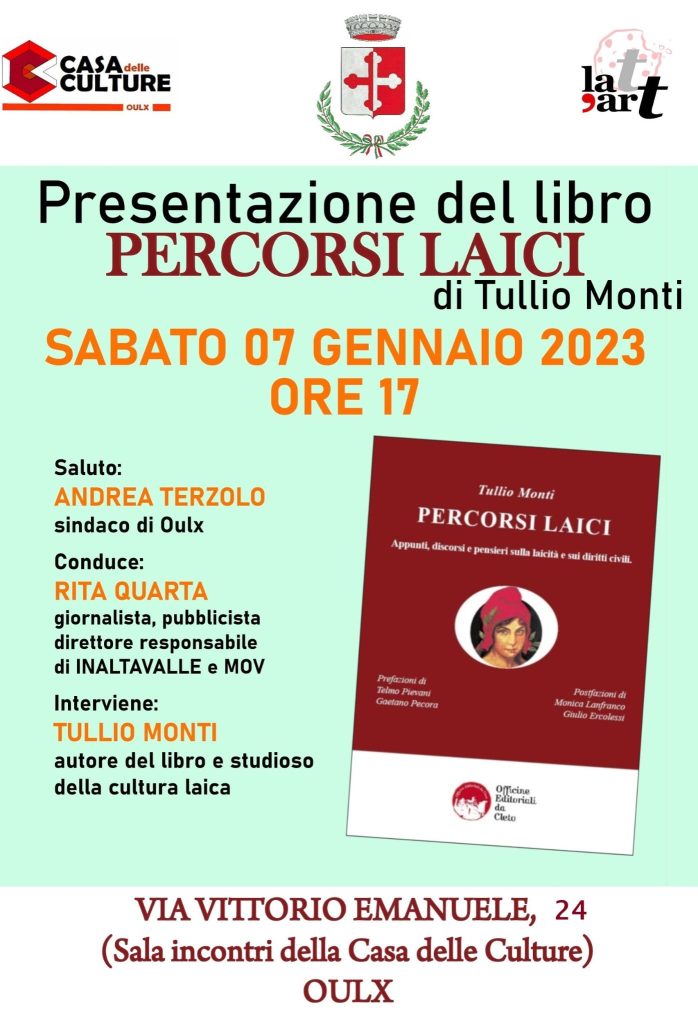 La locandina della presentazione del libro dal titolo PERCORSI LAICI