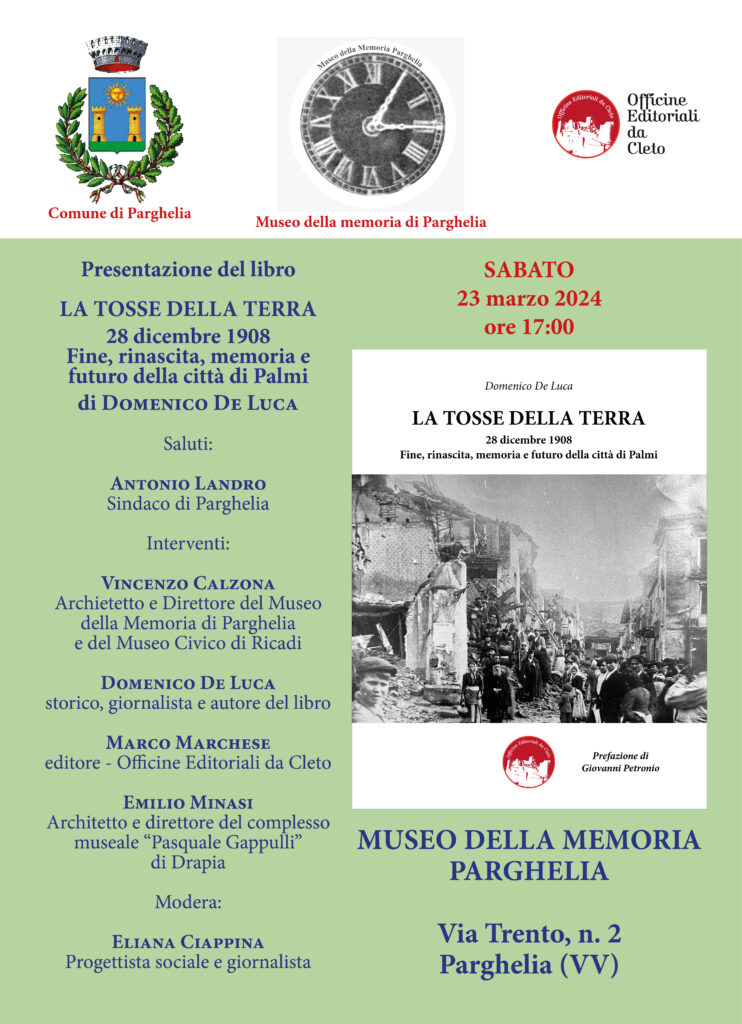 Locandina presentazione Parghelia del libro dal titolo LA TOSSE DELLA TERRA