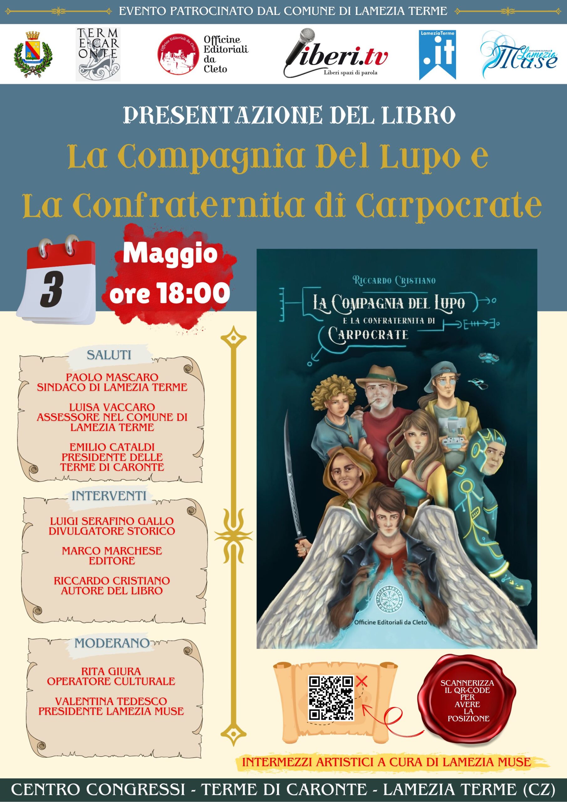 La locandina della presentazione del libro La Compagnia Del Lupo e La Confraternita di Carpocrate