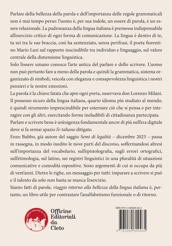 La quarta di copertina del libro dal titolo Siamo fatti di parole